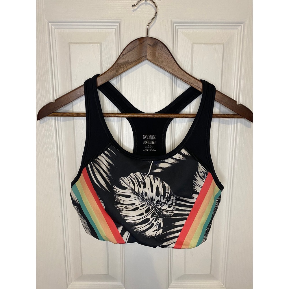 PINK Victoria's Secret‎ Ultimate Sports Bra Medium Tropical Palm Rainbow Stripe